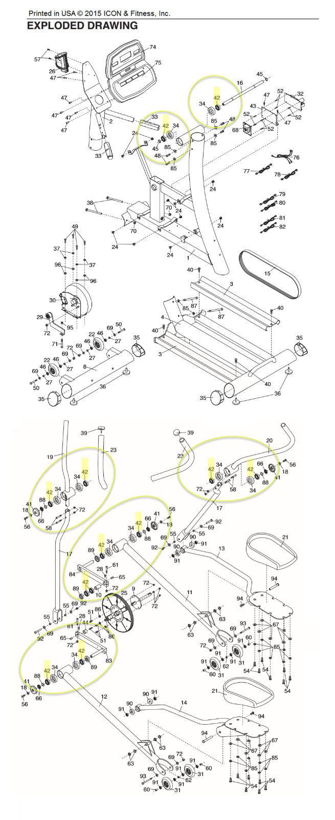 Reebok rl 1500 elliptical bearing RBEL42550 Part No. Diagram-42 Walking Belts LLC